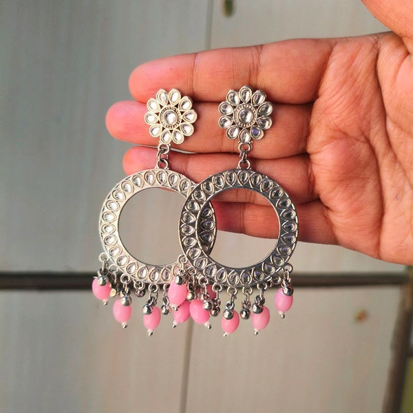 Mirror Resin Jhumka Base Pair ( Pink Bead) 