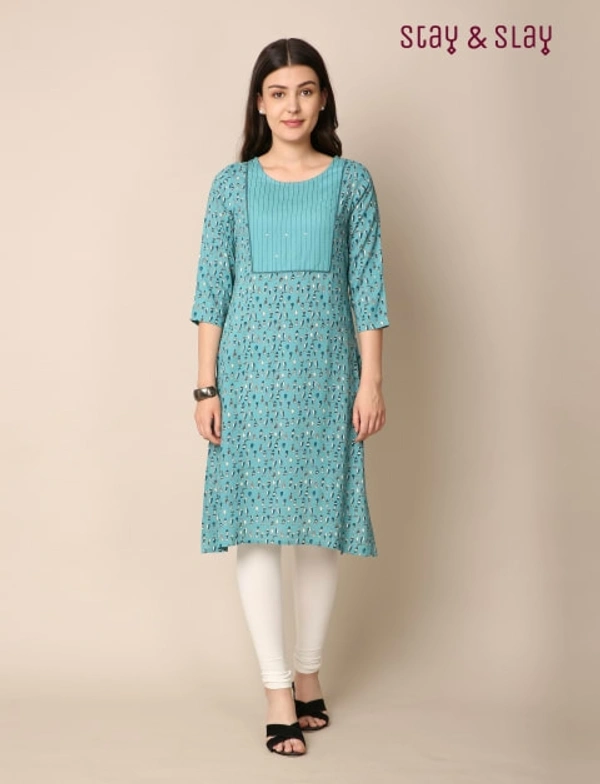 Stay N Slay Womens Printed Rayon Straight Kurta - Teal, M