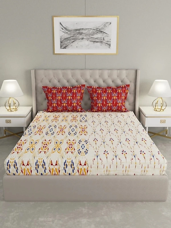 Raymond 140TC Cotton Queen Motifs Bedsheet With 2 Pillow Covers - Queen