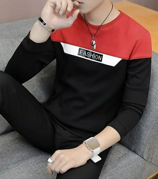 Best Selling Full Sleeves T-shirt For Men  - M , Red