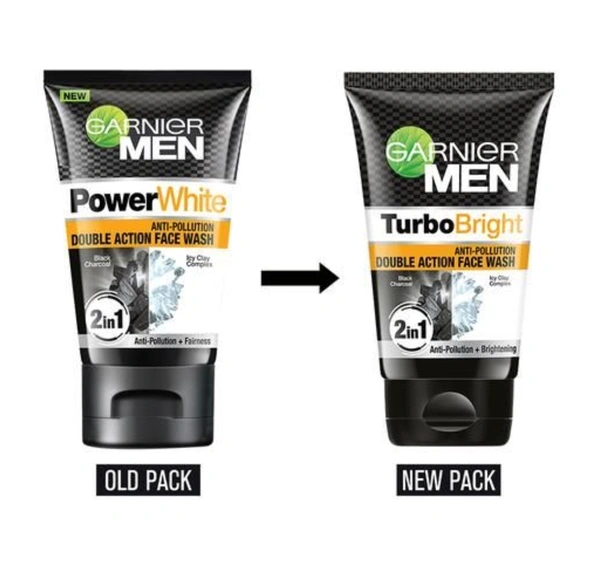 Garnier Men Turbo Bright Anti Polution Double Action Face Wash  - 100gm