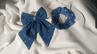 Bejeweled Bow & Scrunchie Combo  - Persian Blue, Regular