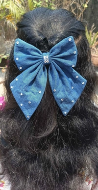 Bejeweled Bow & Scrunchie Combo  - Persian Blue, Regular