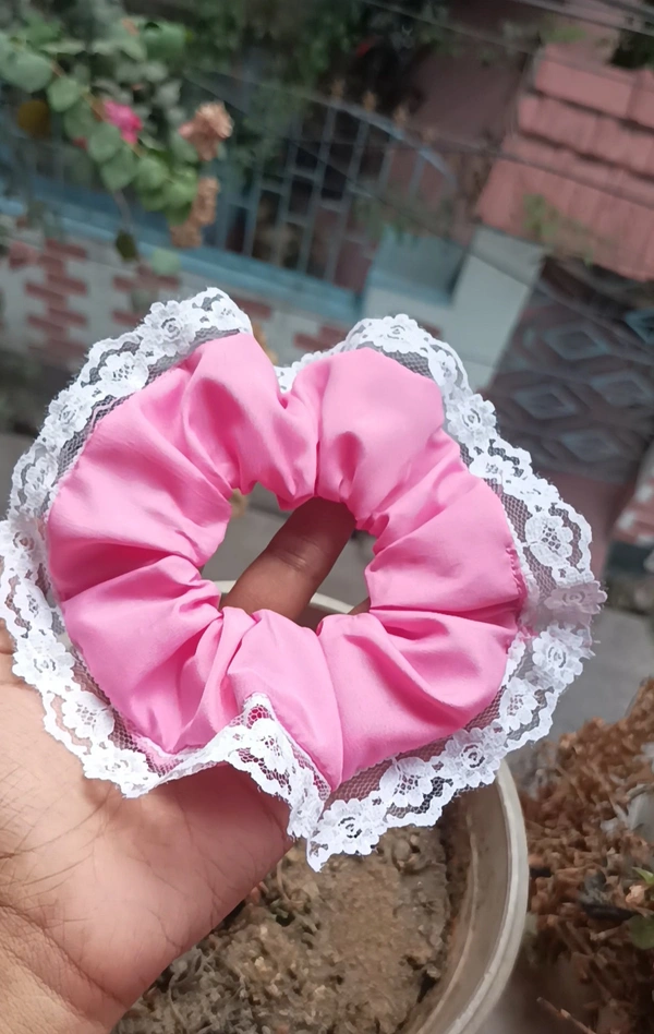 Pink Lace Scrunchie  - Hot Pink, Regular