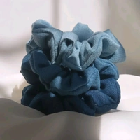 Denim Hair Scrunchies Set Of 3  - Cobalt, Medium