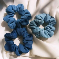Denim Hair Scrunchies Set Of 3  - Cobalt, Medium