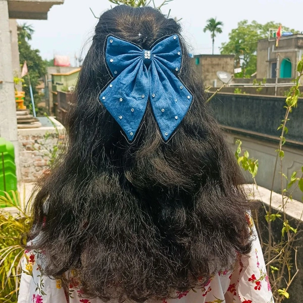 Denim Bow  - Clip