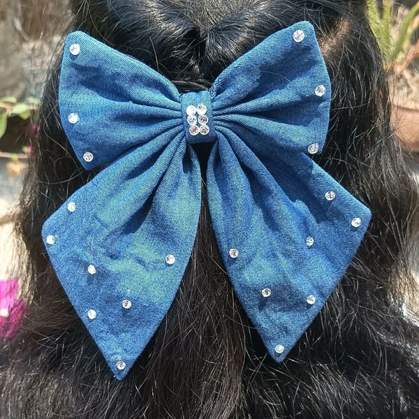 Denim Bow  - Clip