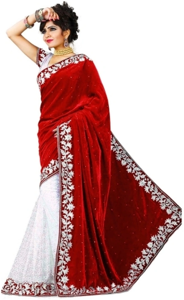 Lootzone Embroidered Banarasi Net Velvet Saree  - black