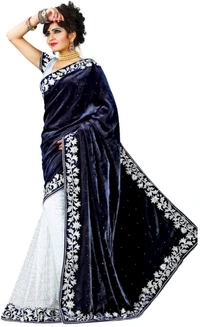 Lootzone Embroidered Banarasi Net Velvet Saree  - black