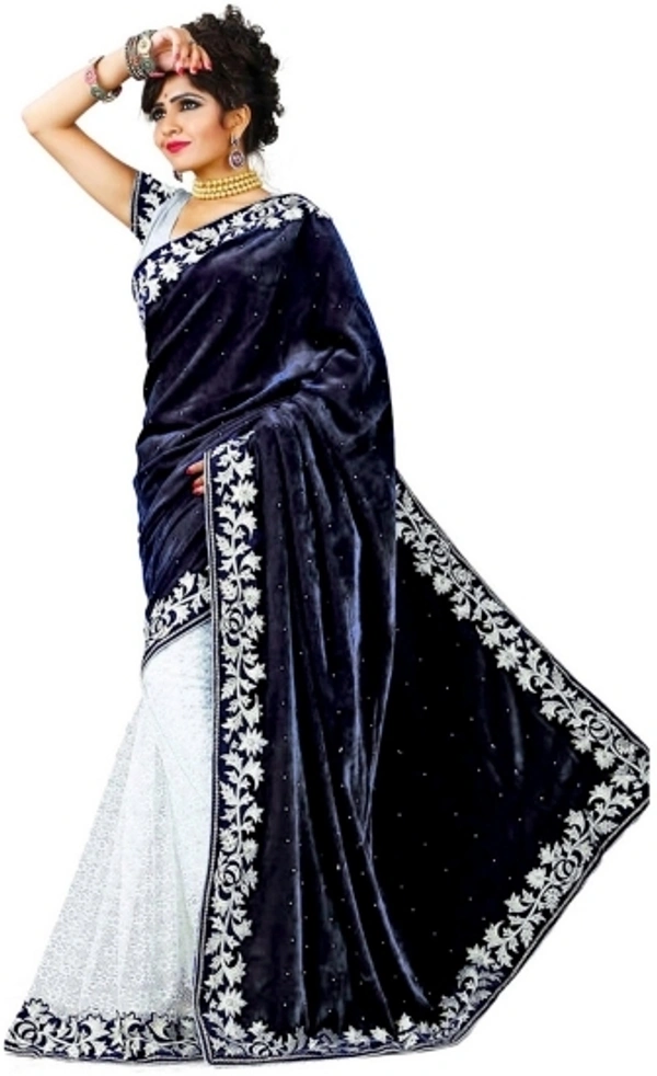 Lootzone Embroidered Banarasi Net Velvet Saree  - black