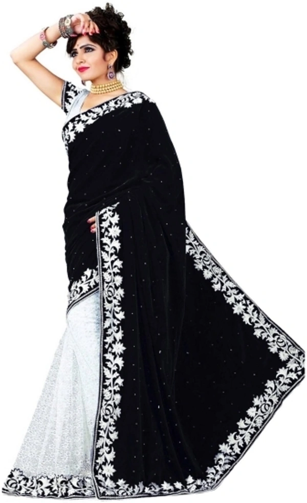 Lootzone Embroidered Banarasi Net Velvet Saree  - black
