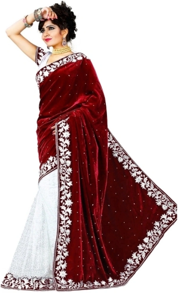 Lootzone Embroidered Banarasi Net Velvet Saree  - black