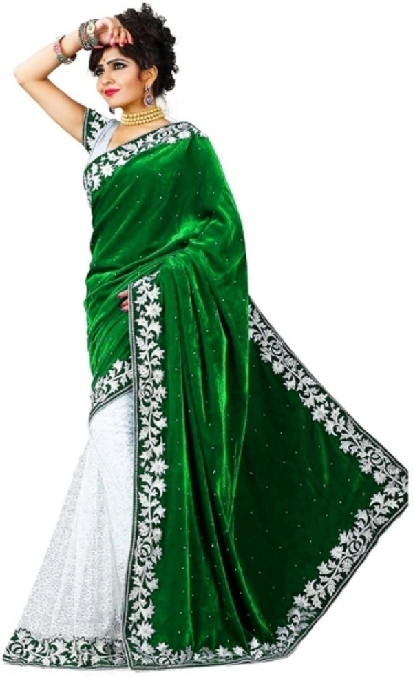 Lootzone Embroidered Banarasi Net Velvet Saree  - black