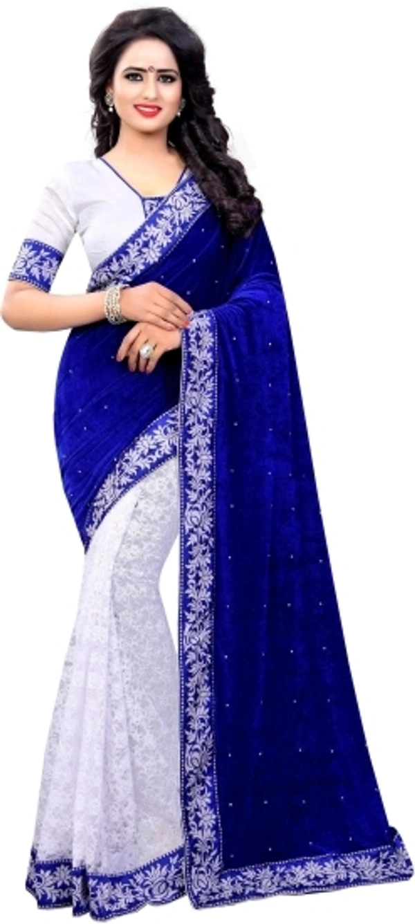Lootzone Embroidered Banarasi Net Velvet Saree  - black
