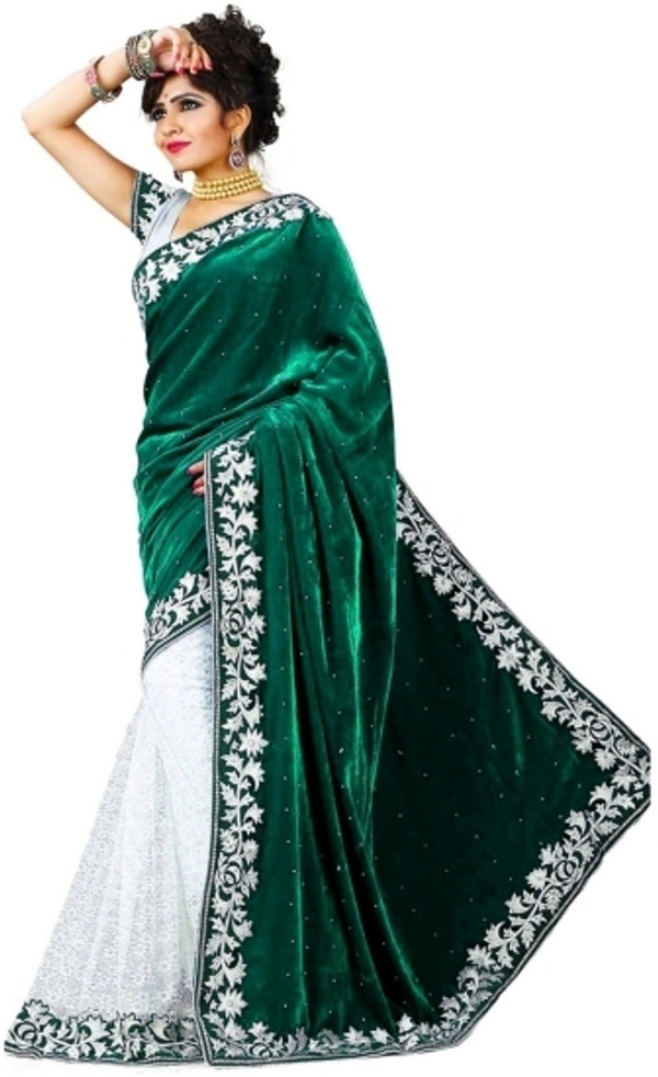 Lootzone Embroidered Banarasi Net Velvet Saree  - black
