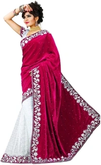 Lootzone Embroidered Banarasi Net Velvet Saree  - black