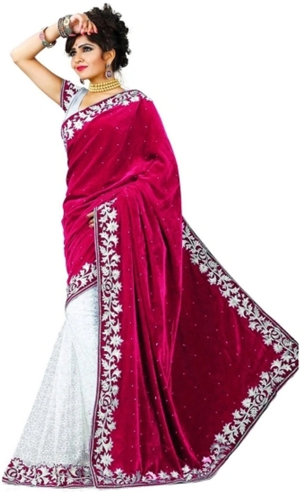 Lootzone Embroidered Banarasi Net Velvet Saree  - black