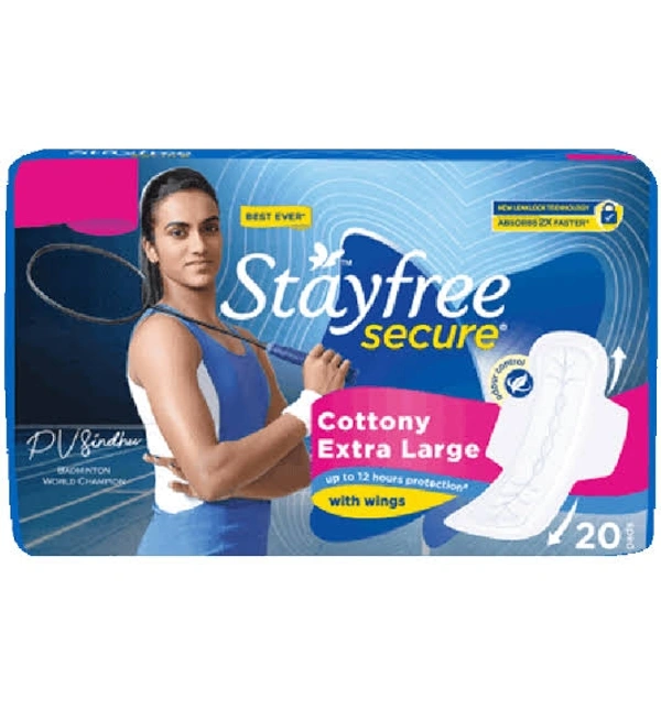 STAYFREE Secure XL Cottony Soft - Sanitary Pads for Women, With Wings, 20 pcs