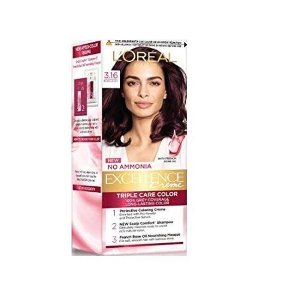 L,OREAL 3.16 BURGUNDY NO AMMONIA  TRIPLE COLOR - 25g +25ml