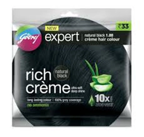 godrej expert natural black 1.00 creme hair colour - 20g+20ml