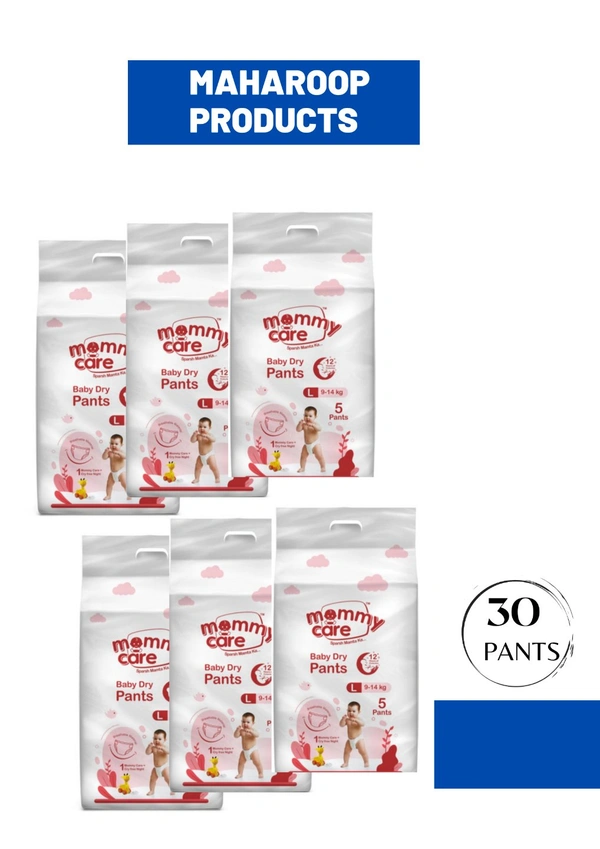 Mommy Care Baby Diaper Pants Large (L) Size, 9-14 kgs with ADL Technology - 30 Count - 12 Hours Protection . Pack Of 6. - Large (L)
