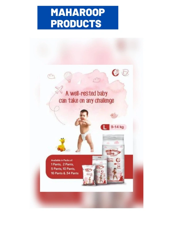 Mommy Care Baby Diaper Pants Large (L) Size, 9-14 kgs with ADL Technology - 30 Count - 12 Hours Protection . Pack Of 6. - Large (L)