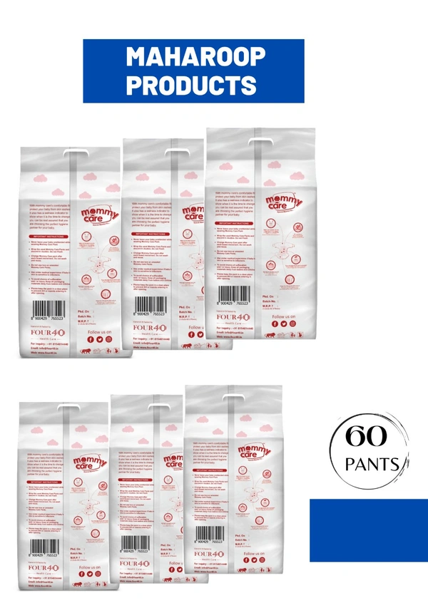 Mommy Care Baby Diaper Pants Large (L) Size, 9-14 kgs with ADL Technology - 60 Count - 12 Hours Protection . Pack Of 6. - Large (L)