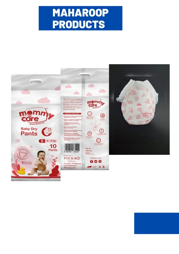 Mommy Care Extra Dry Baby Pants Diaper, Small (S) Size, 60 Count, Super Absorbent Core Up To 12 Hrs. Protection, Soft Elastic Waist Grip & Wetness Indicator, Pack Of 6, Upto 8kg. - Small (S)