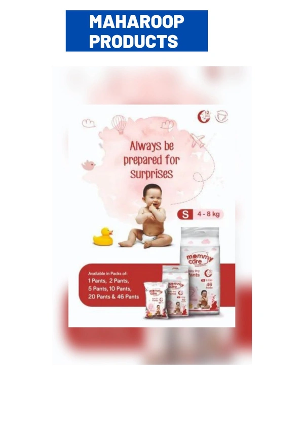 Mommy Care Extra Dry Baby Pants Diaper, Small (S) Size, 60 Count, Super Absorbent Core Up To 12 Hrs. Protection, Soft Elastic Waist Grip & Wetness Indicator, Pack Of 6, Upto 8kg. - Small (S)