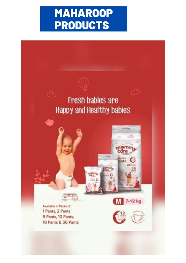 Mommy Care Extra Dry Baby Pants Diaper, Medium (M) Size, 40 Count, Super Absorbent Core Up To 12 Hrs. Protection, Soft Elastic Waist Grip & Wetness Indicator, Pack Of 4, Upto 12kg. - Medium (M)