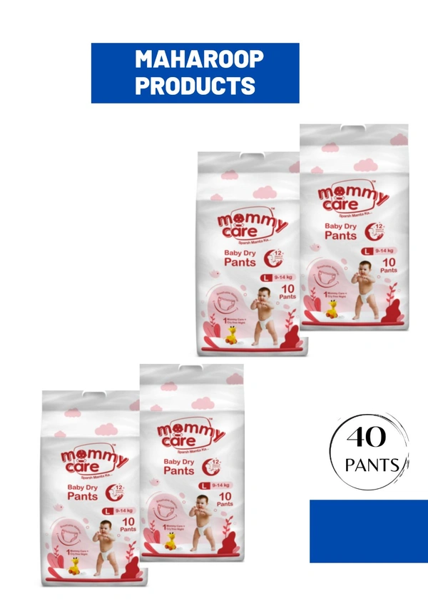 Mommy Care Baby Diaper Pants Large (L) Size, 9-14 Kgs With ADL Technology - 40 Count - 12 Hours Protection . Pack Of 4. - Large (L)