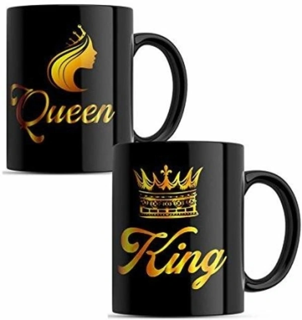 King Queen Mug Best Gift To Gift Couples , Anniversarys - Black and Golden