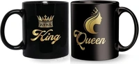 King Queen Mug Best Gift To Gift Couples , Anniversarys - Black and Golden