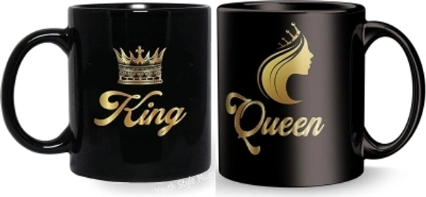 King Queen Mug Best Gift To Gift Couples , Anniversarys - Black and Golden