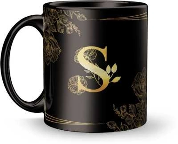 S Letter Designer Mug  - Black