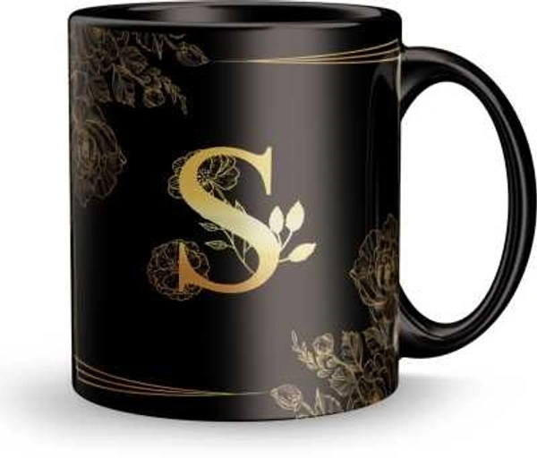 S Letter Designer Mug  - Black