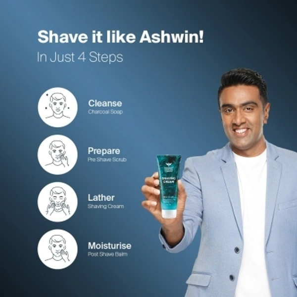 BOMBAY SHAVING COMPANY Ashwin’s Daily Shaving Kit for Men with Pre Shave Scrub 100g, Shaving Cream 100g, Post Shave Balm 100g, Charcoal Soap 125g, Cricket Ball, Towel, Travel Bag
