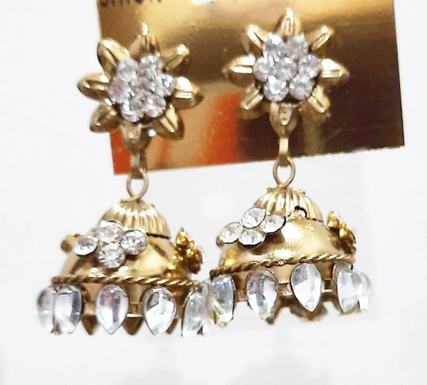 Martina Jewels White Stoned Copper Jhumki - golden antic, 6