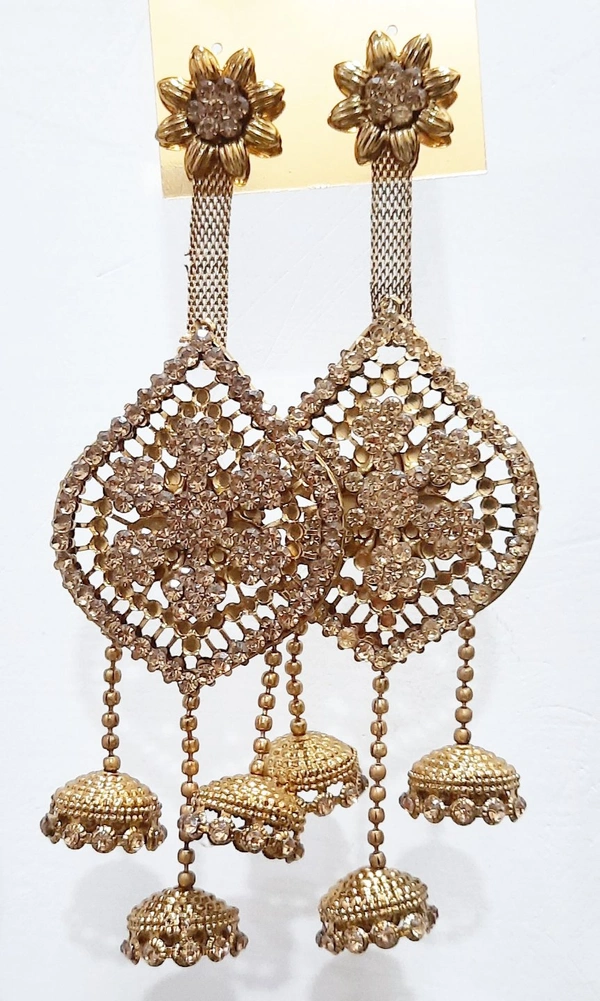 Martina Jewels White Stoned Copper Jhumki - golden antic