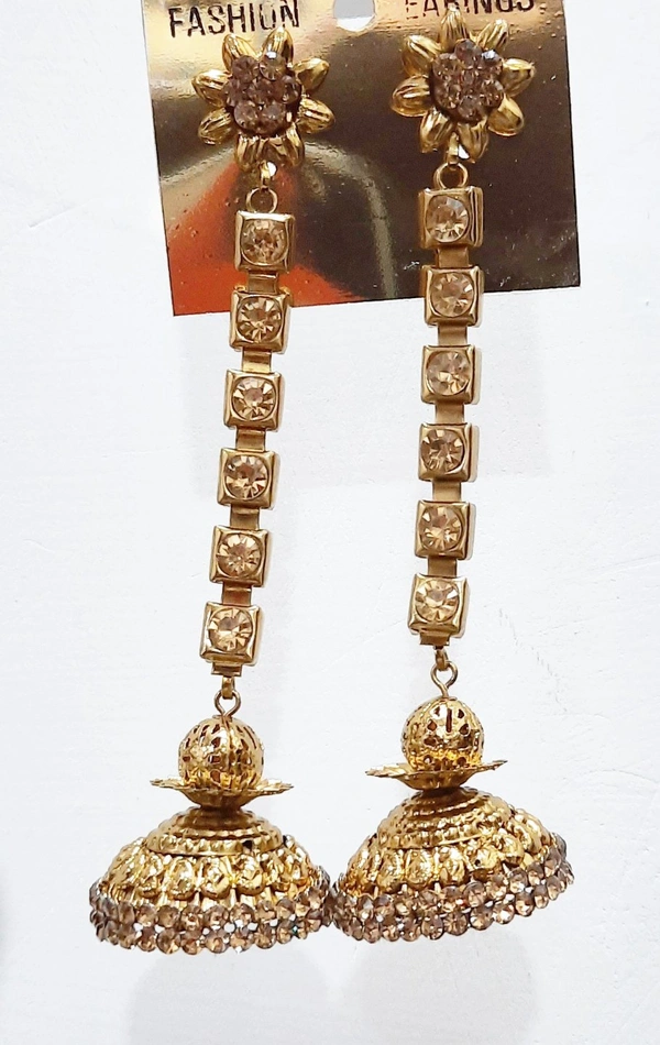 Martina Jewels White Stoned Copper Jhumki - golden antic