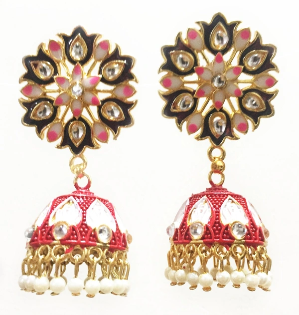 Martina Jewels Kundan Meena Jhumki Assorted - multi