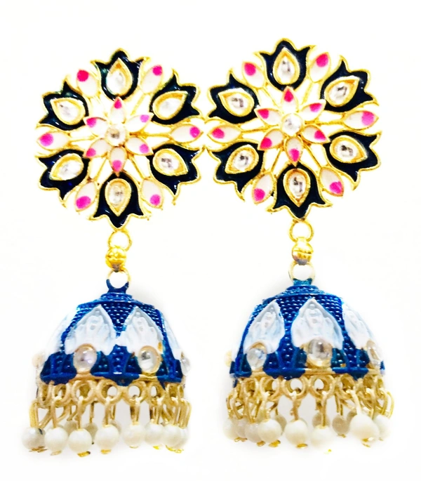 Martina Jewels Kundan Meena Jhumki Assorted - multi