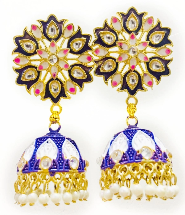 Martina Jewels Kundan Meena Jhumki Assorted - multi