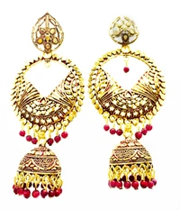 Martina Jewels Kundan Meena Jhumki Assorted - golden , 6
