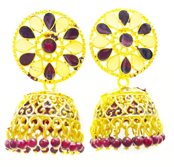 Martina Jewels Kundan Meena Jhumki Assorted - golden, 6