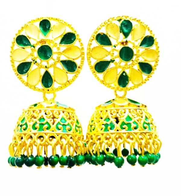 Martina Jewels Kundan Meena Jhumki Assorted - golden, 6