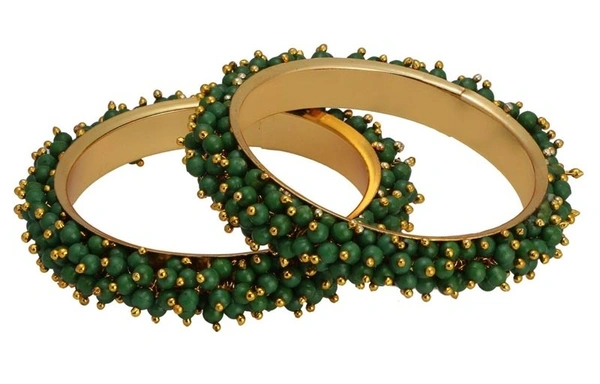 Martina Jewels Green Pearls Moti Bangles - Green Dark, 6