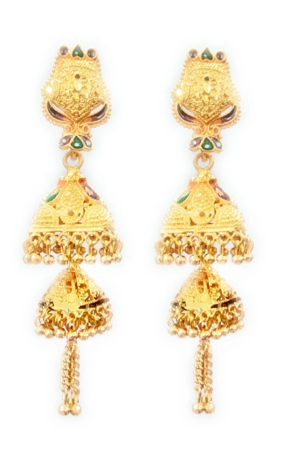 Martina Jewels Gold Plated Meena Jhumka - Gold plated , 6