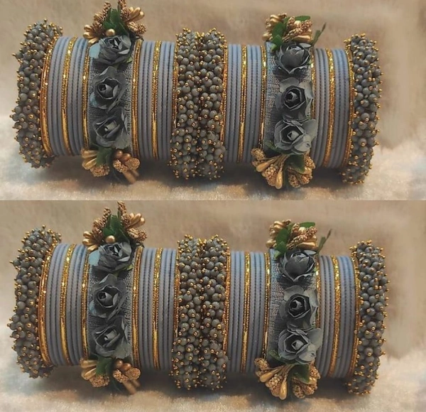 Martina Jewels Colour Bangles Set For Both Hands BG-102 - Grey, 6